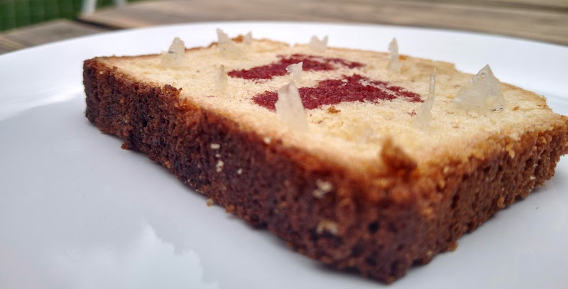 Shards of sugar glass sticking out of the cake